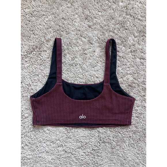 Alo Yoga Micro Houndstooth Bra in Cranberry/Black Size MEDIUM - Picture 3 of 6